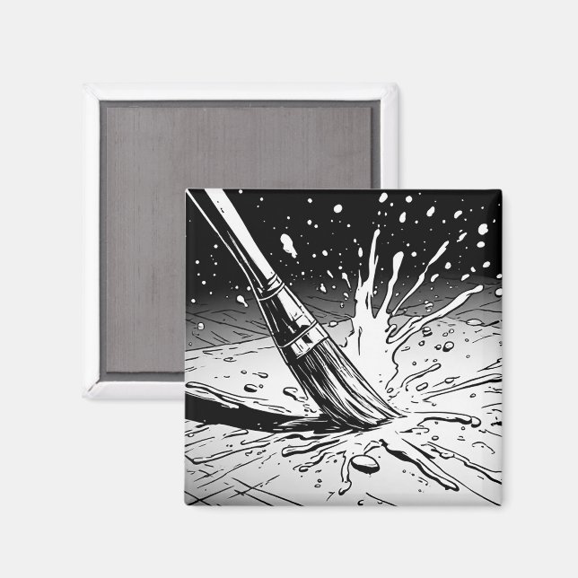 Svart-vit grafikstil pensel färg fläck magnet (Front/Back)