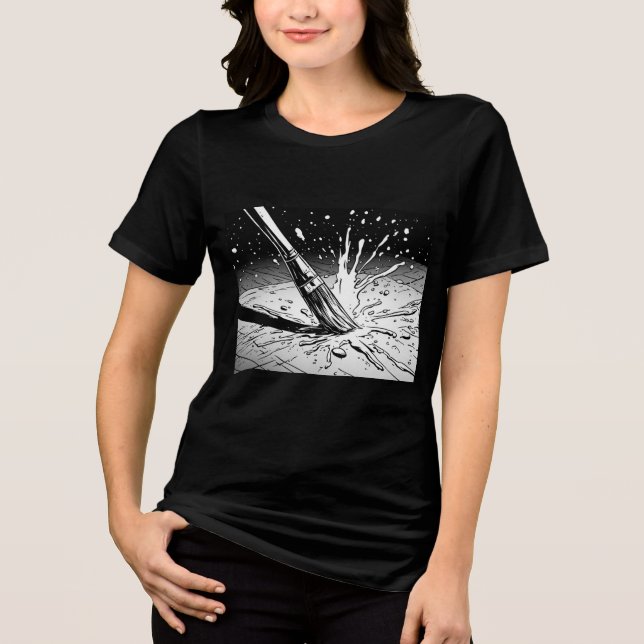Svart Vit Grafisk Stil Pensel Färgfläck T Shirt (Framsida)