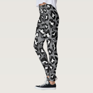 Svart, vit, grått leopard print leggings