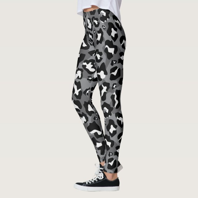 Svart, vit, grått leopard print leggings (Vänster)