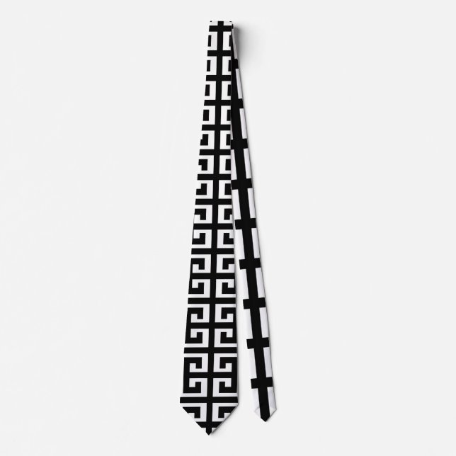Svart vit greek nyckel manar necktie, halshögda slips (Framsida)
