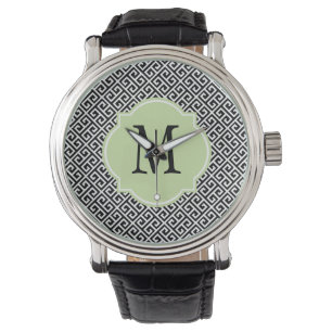 Svart & vit grekisk nyckel-mönster armbandsur