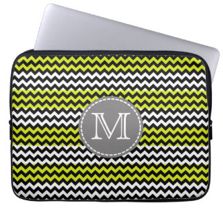 Svart Vit Grön Chevron Sicksack Monogram Laptop Fodral