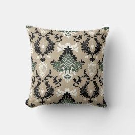 Svart, vit, Grönt Damask stil Kudde