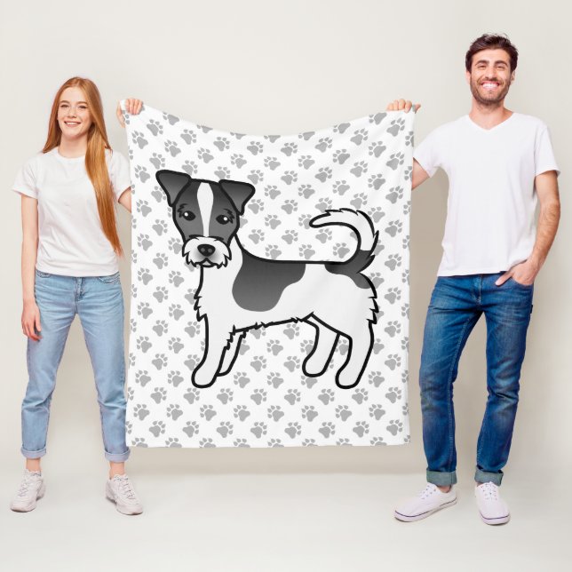 Svart & Vit Grovhårig Jack Russell Terrier Hund Fleecefilt (På plats)