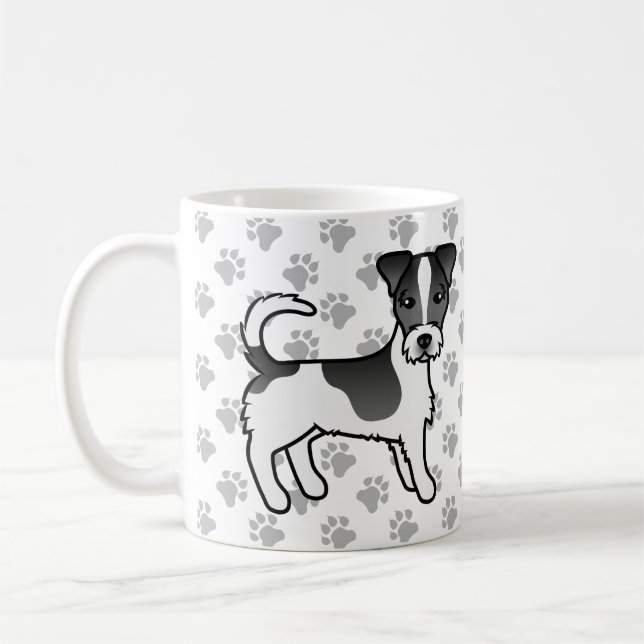 Svart & Vit Grovhårig Jack Russell Terrier Hund Kaffemugg (Vänster)
