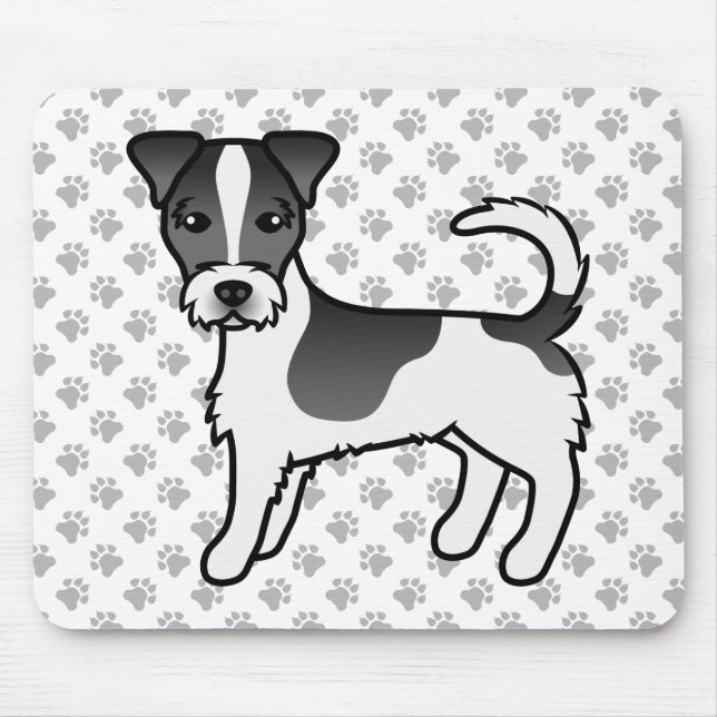 Svart & Vit Grovhårig Jack Russell Terrier Hund Musmatta (Framsidan)