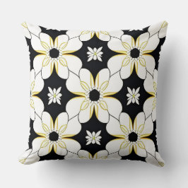 Svart Vit Gul Blommig Geometrisk Modern Dekor Kudde