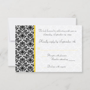 Svart, vit, gul Damask RSVP-kort OSA Kort