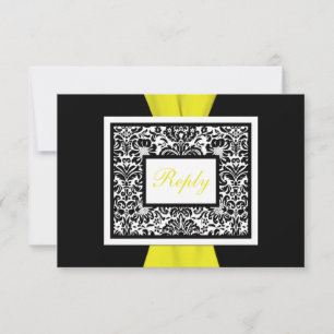 Svart, vit, gul damask TRYCKT BAND RSVP OSA Kort