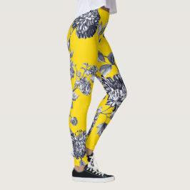 Svart & vit gula botaniska blom- Toile Leggings