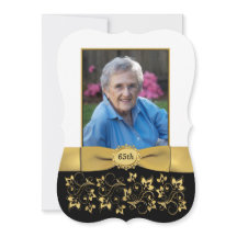 Svart, vit, Guld 65e Fotofödelsedag Inbjudan 2