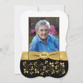 Svart, vit, Guld 65e Fotofödelsedag Inbjudan 2