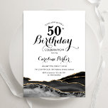 Svart Vit Guld Agat 50-årsdag Inbjudningar<br><div class="desc">Svart,  vit och guld agat inbjudan till 50-årsfest. Elegant modern design med vattenfärg agat marmor geod bakgrund,  falskt glitterguld och typsnittskrift. Trendig inbjudningskort perfekt för en stilfull kvinnas födelsedagsfirande. Tryckta Zazzle-inbjudningar eller direkt nedladdningsbar digital utskriftsbar mall.</div>