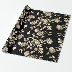 Svart vit guld- blom- Toile Presentpapper