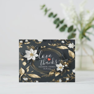 Svart Vit & Guld Blommig Krans Bröllop Tack Vykort