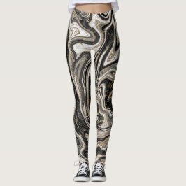 Svart Vit & Guld Chic Virvel Modern Abstrakt Leggings