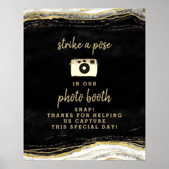 Svart Vit & Guld Geod Fotobox Bröllopsskylt Poster (Framsidan)