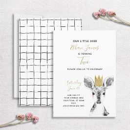 Svart & Vit Guld Hjort Baby 2-årsdag Inbjudningar