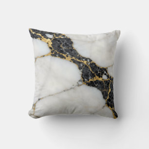 Svart Vit Guld Marmor Lyx Kudde