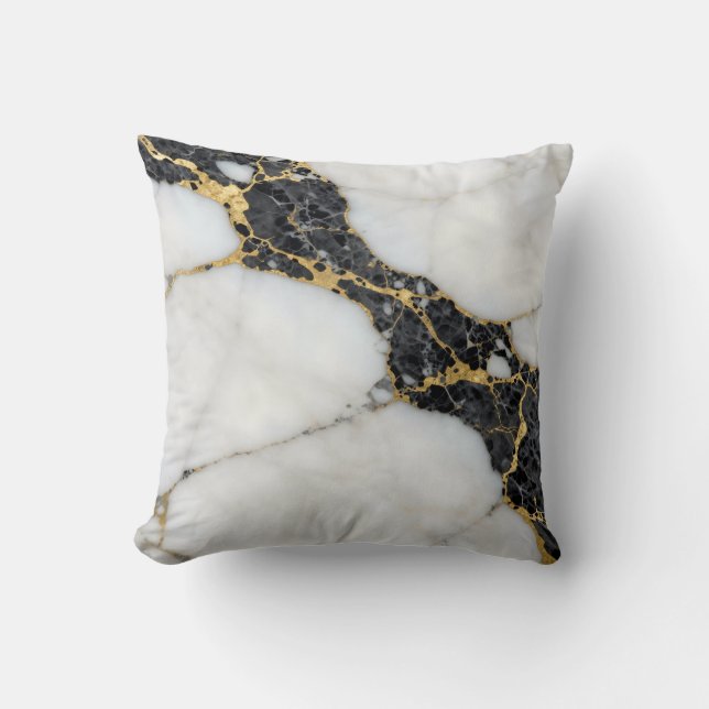 Svart Vit Guld Marmor Lyx Kudde (Framsida)