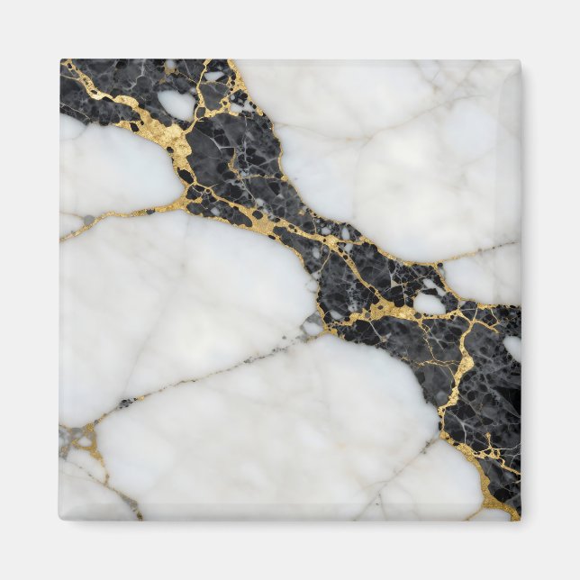 Svart Vit Guld Marmor Lyx Magnet (Framsidan)