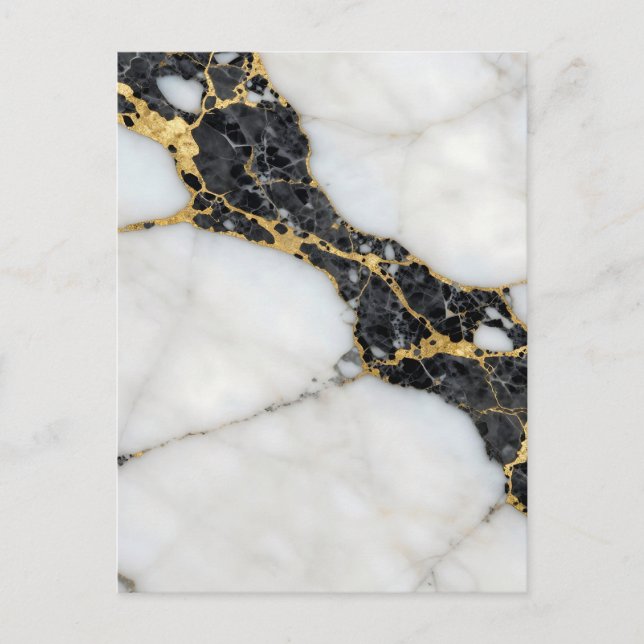 Svart Vit Guld Marmor Lyx Vykort (Framsida)