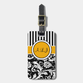 Svart vit, guld- randig damastast bagagemärkre bagagebricka