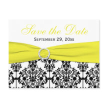 Svart, vit, Gult Damask Spara datumkortet