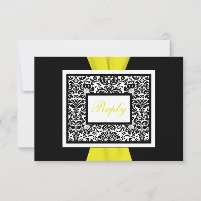 Svart, vit, Gult Damask, utskriven RIBBON OSA (Framsida)