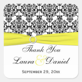 Svart vit Gult Damask Wedding Favor Sticker Fyrkantigt Klistermärke