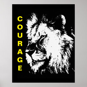 Svart vit Gult, pop Art Courage Lejon Poster