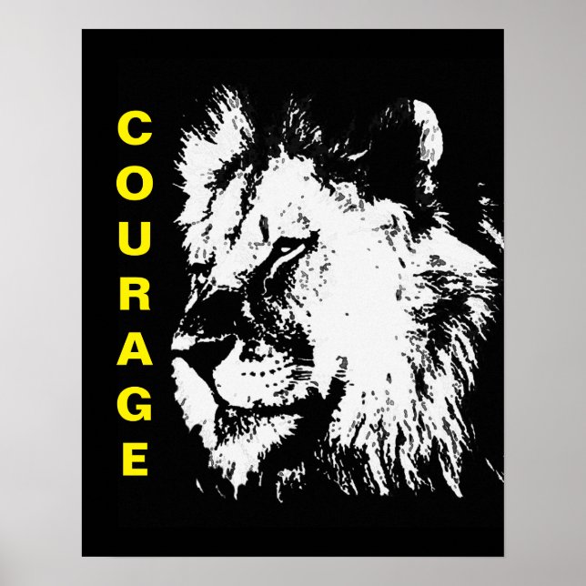 Svart vit Gult, pop Art Courage Lejon Poster (Framsidan)