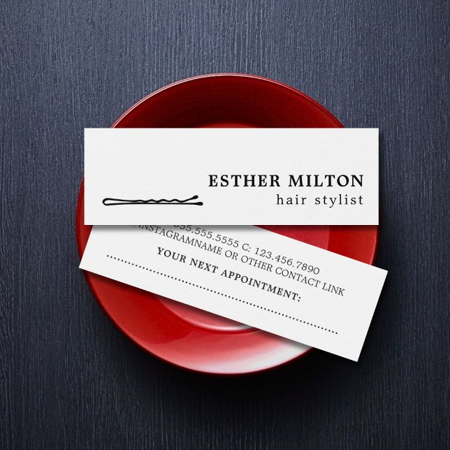 Svart vit Hair Pin Salon med minimal Coola Litet Visitkort (Skapare uppladdad)