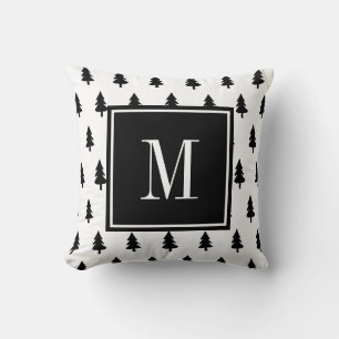 Svart vit hand plockade gräs träd minimal MONOGRAM Kudde