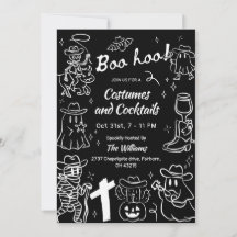 Svart & Vit Handritad Cowboy Halloweenfest