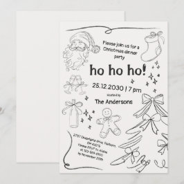 Svart & Vit Handritad Klotter Julfest Inbjudningar