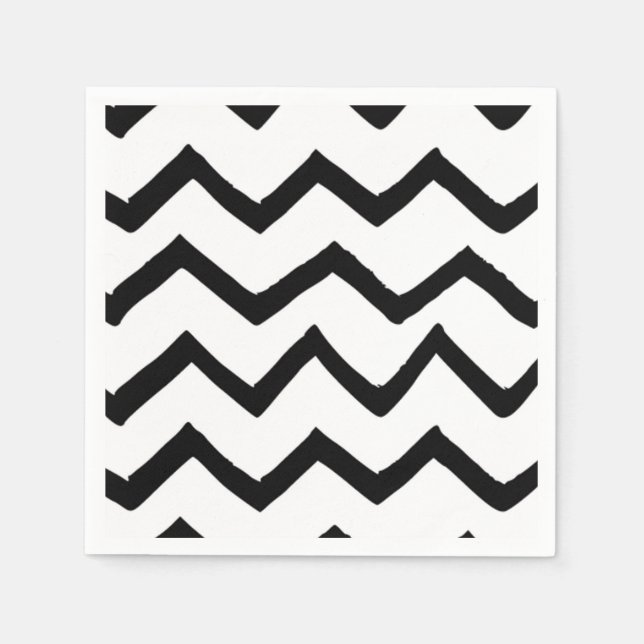 Svart & Vit Handritad Målad Chevron Mönster Pappersservett (Framsidan)