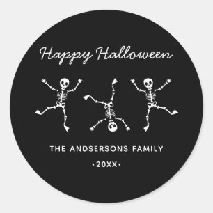 Svart & Vit Handritad Skelett God Halloween Runt Klistermärke