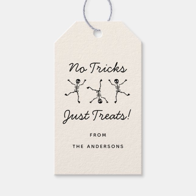 Svart & Vit Handritad Skelett Halloween  Presentetikett (Framsidan)