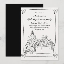 Svart & Vit Handritad Xmas Högtidlig Julfest Inbjudningar