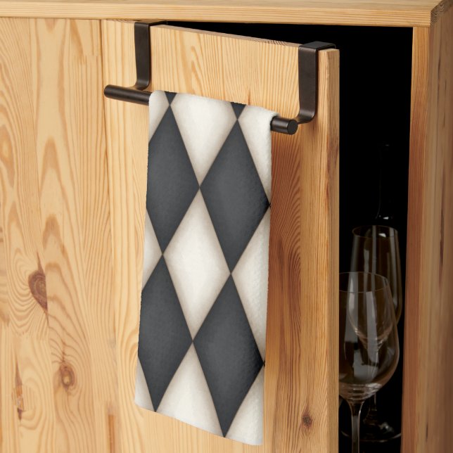 Svart & vit Harlekin (stor skala) Kökshandduk (Thirds Fold)