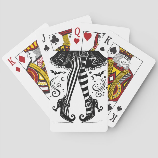 Svart & Vit Häxben Konstig Halloween  Casinokort (Baksidan)