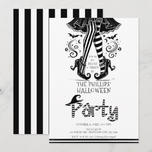 Svart & Vit Häxben Whimsical Halloweenfest Inbjudningar