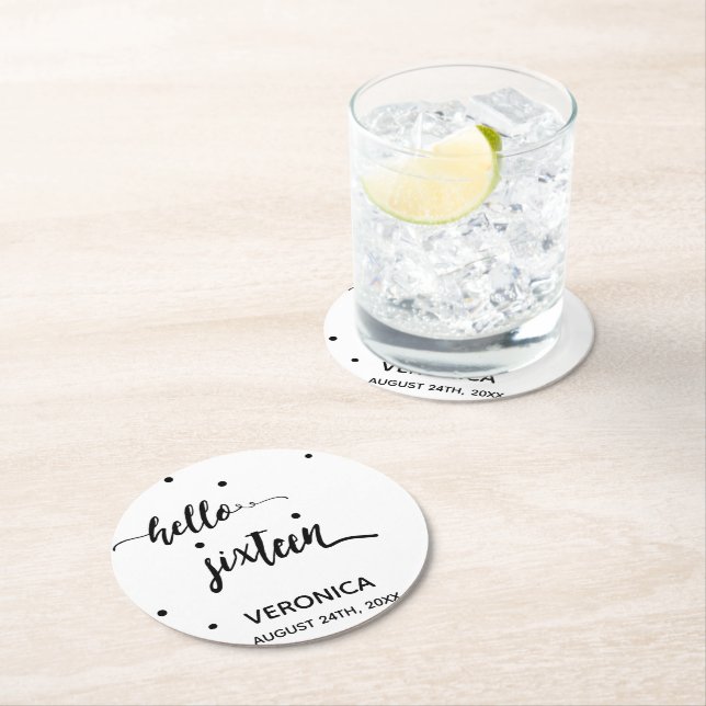 Svart vit hej 16 namn underlägg papper rund (Insitu)