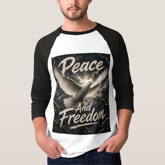Svart vit helärmad duvdesign t shirt (Framsida)