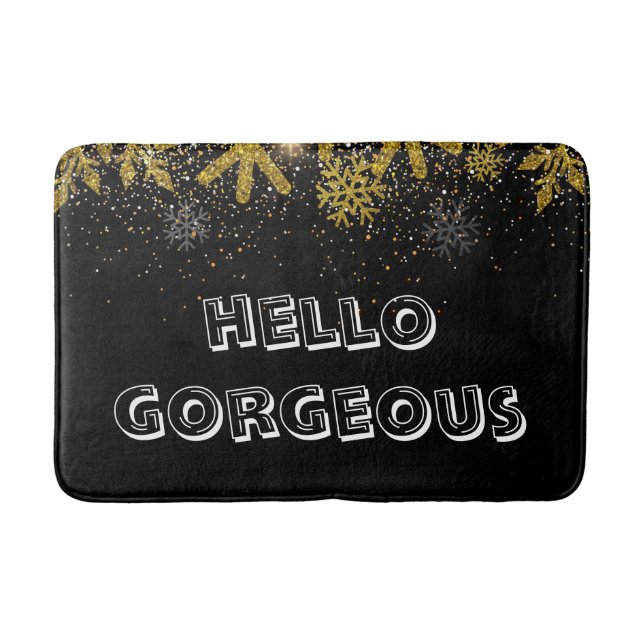 Svart & Vit "Hello Gorgeous" Borstbokstavs-tema Badrumsmatta (Framsidan)
