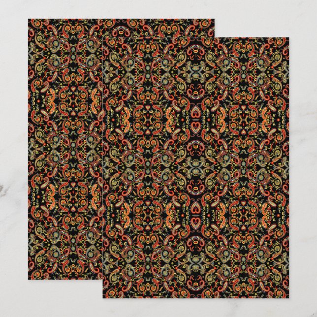 Svart-vit Henna Tapet – Paisley Blommig Konst Spara Datumet (Fram/baksida)