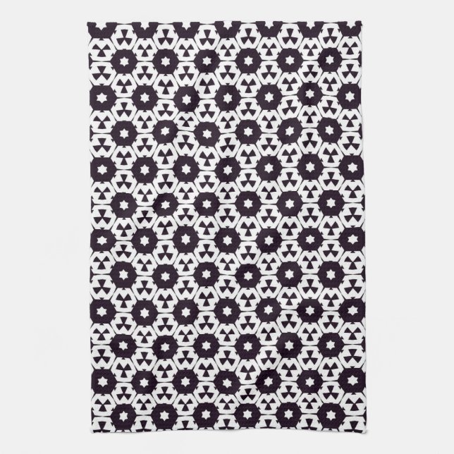 Svart Vit Hexagon Stjärna JustPatterns Tyg Kökshandduk (Vertikal)