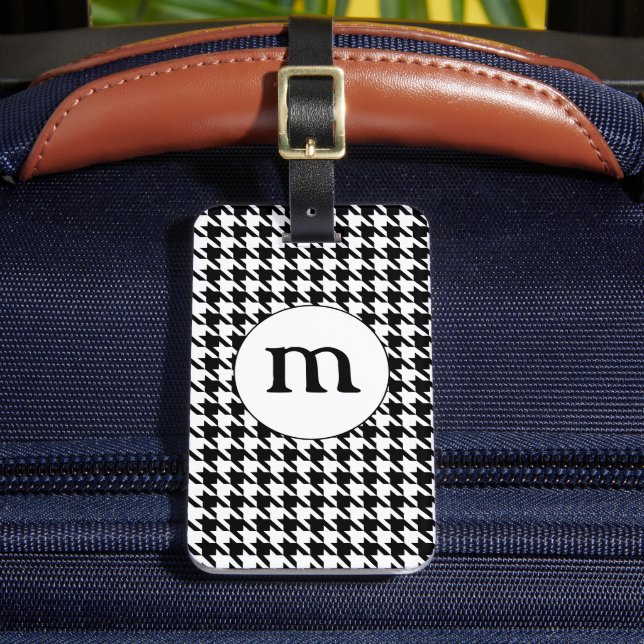 Svart & Vit Houndstooth Monogram Bagagebricka (Framsida Insitu 2)